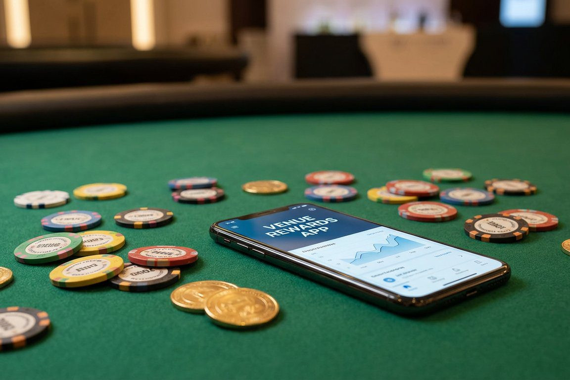 LeoVegas casino chips og spilleautomater på grøn filt med smartphone